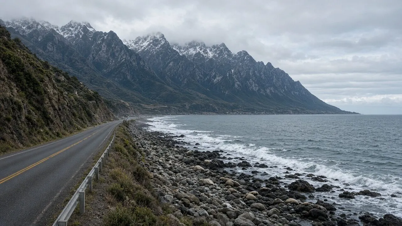 凱庫拉海岸公路貼著太平洋與後方山脈